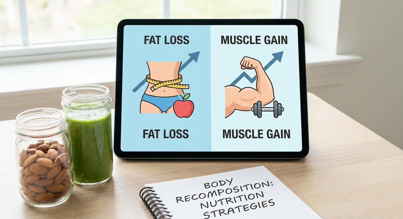 Body recomposition transformation showing simultaneous fat loss and muscle gain