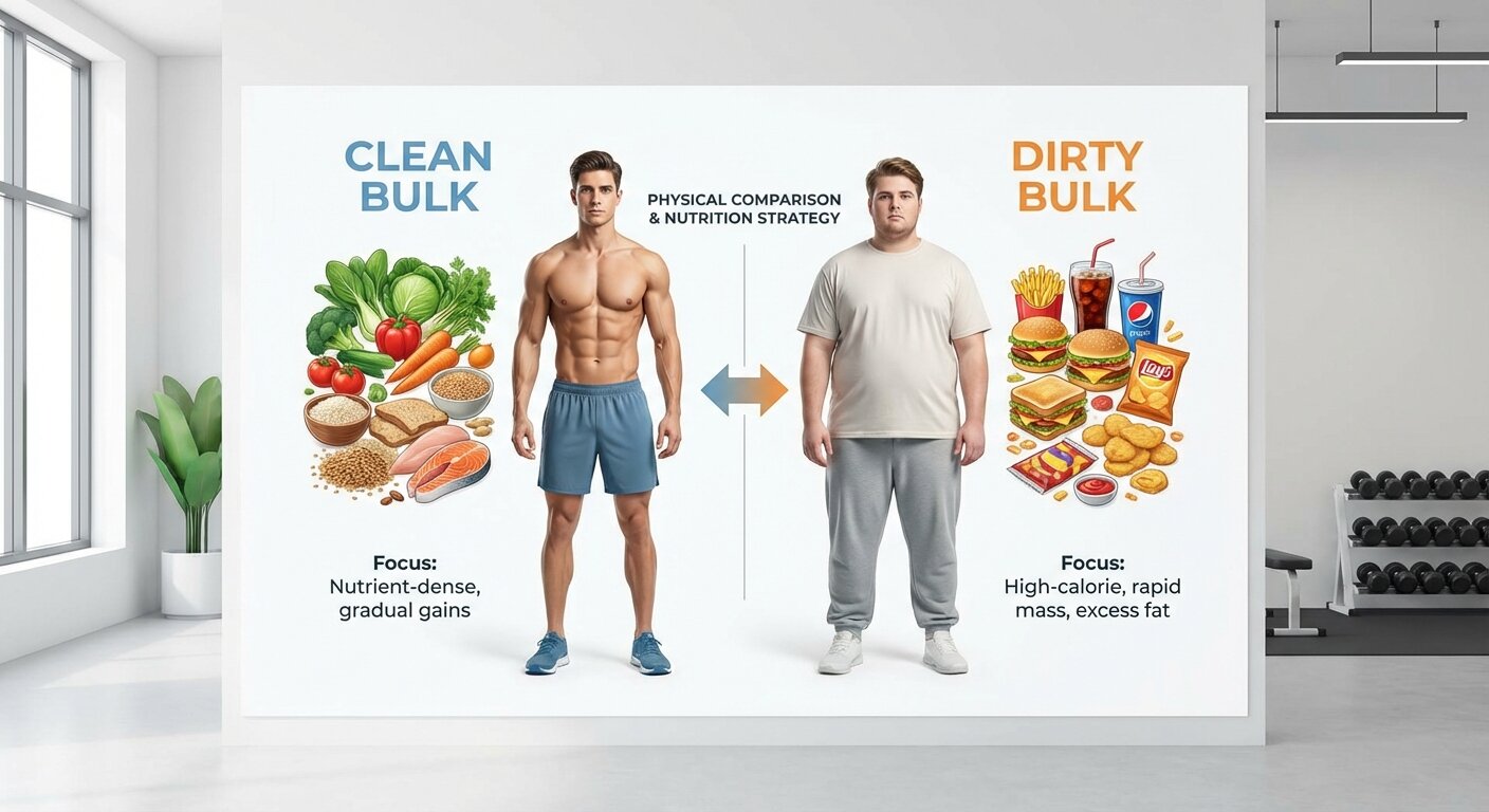 Lean muscular physique comparison showing clean bulk vs dirty bulk results