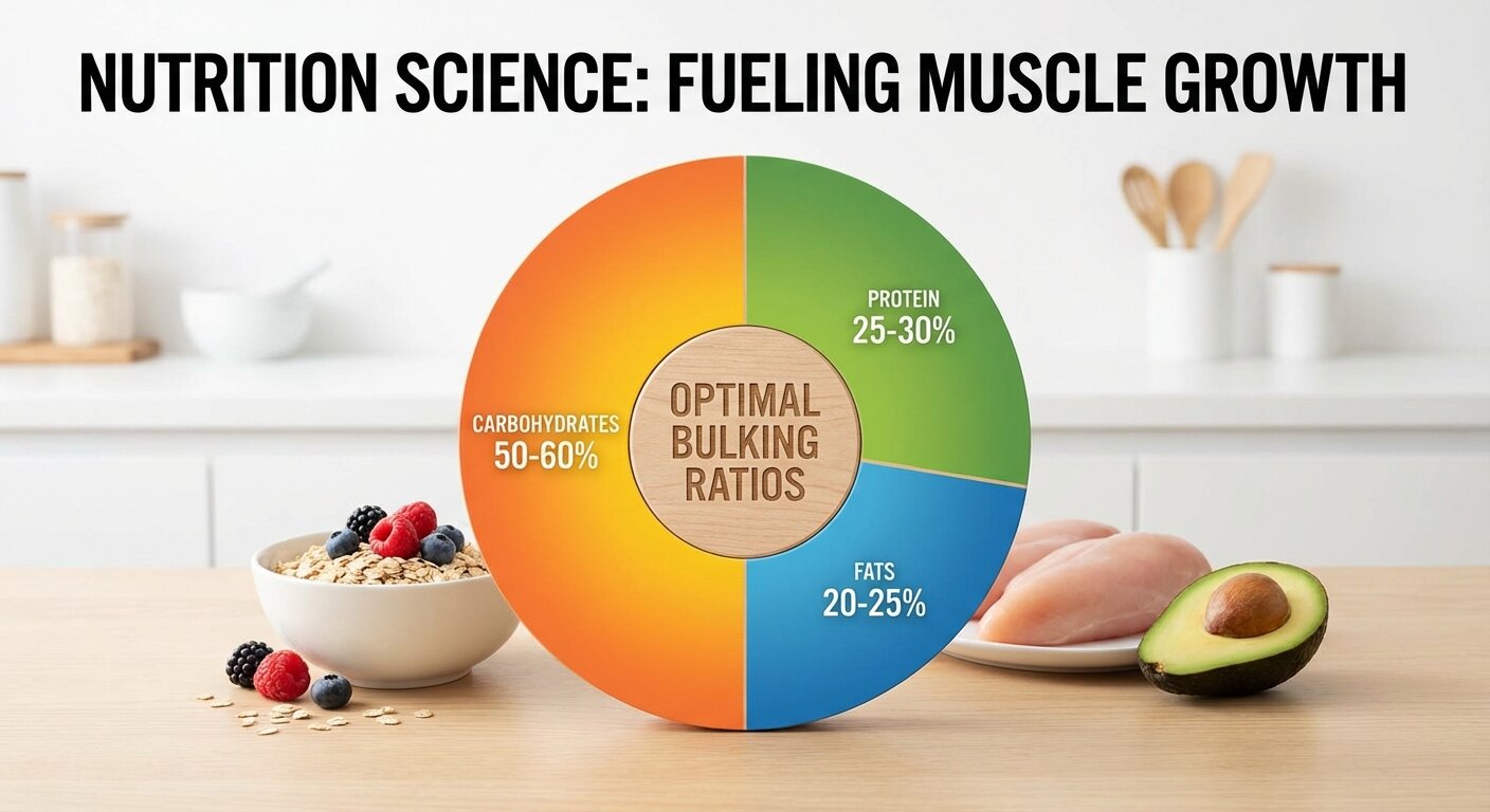 Macro distribution pie chart showing optimal bulking ratios