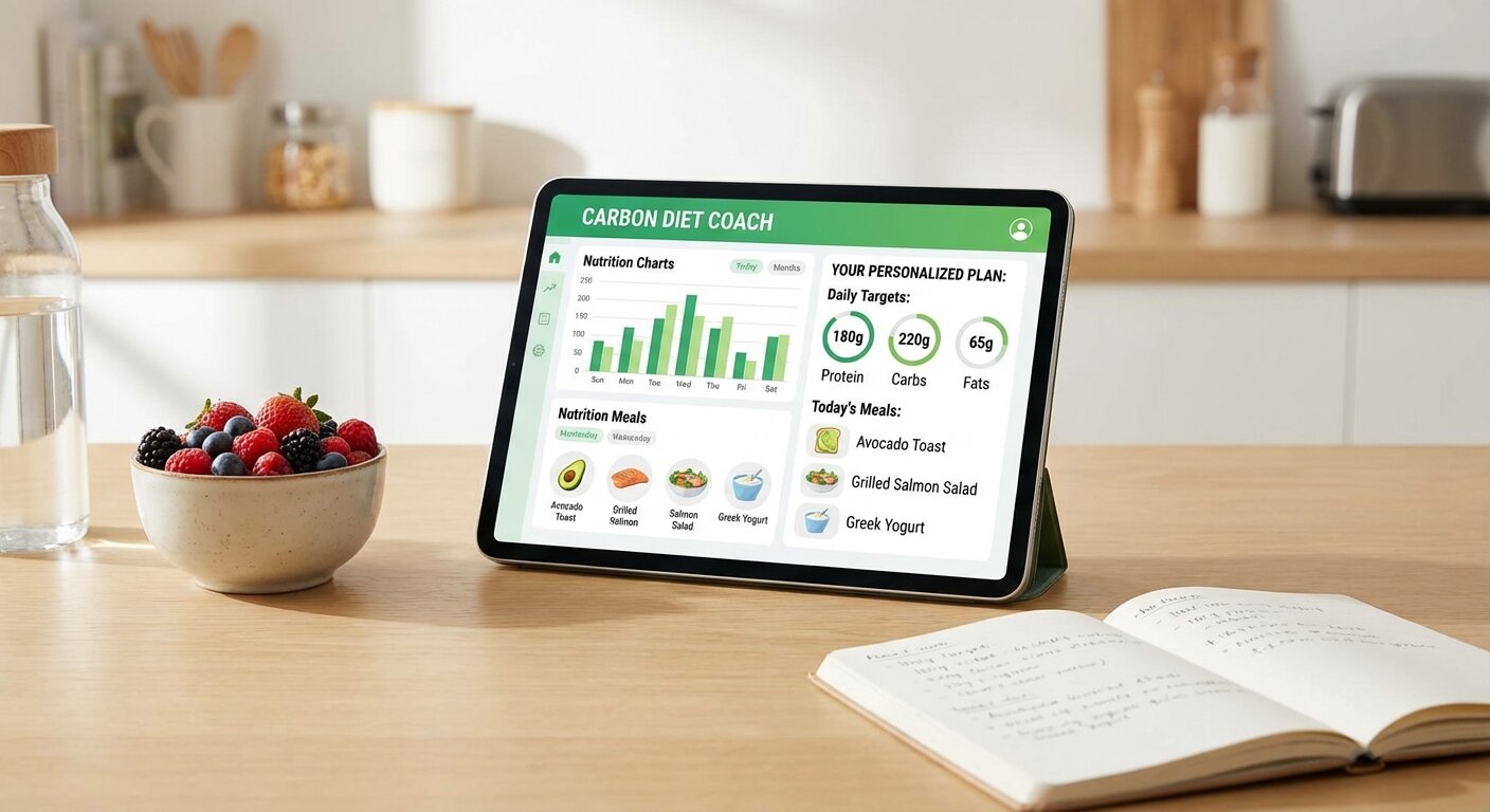 Carbon Diet Coach app interface showing personalized recommendations