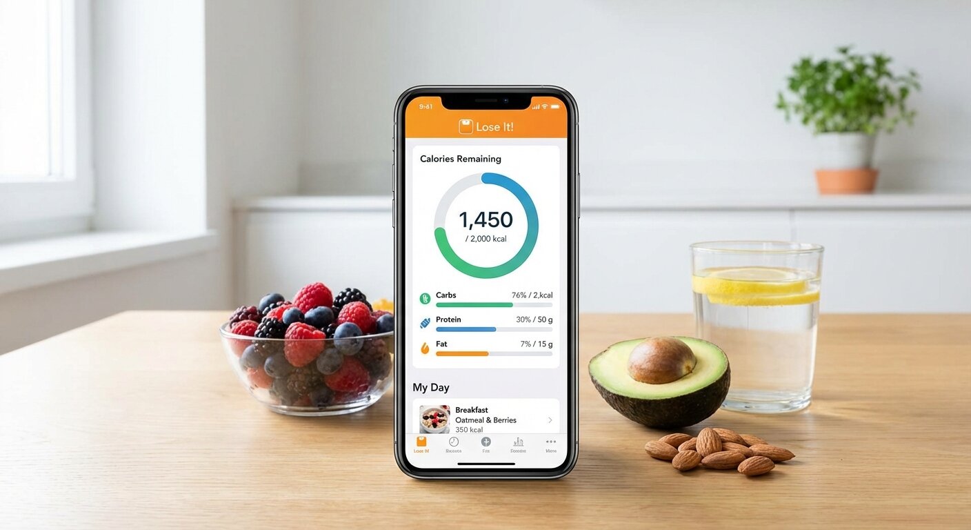Lose It app interface showing clean calorie and macro dashboard