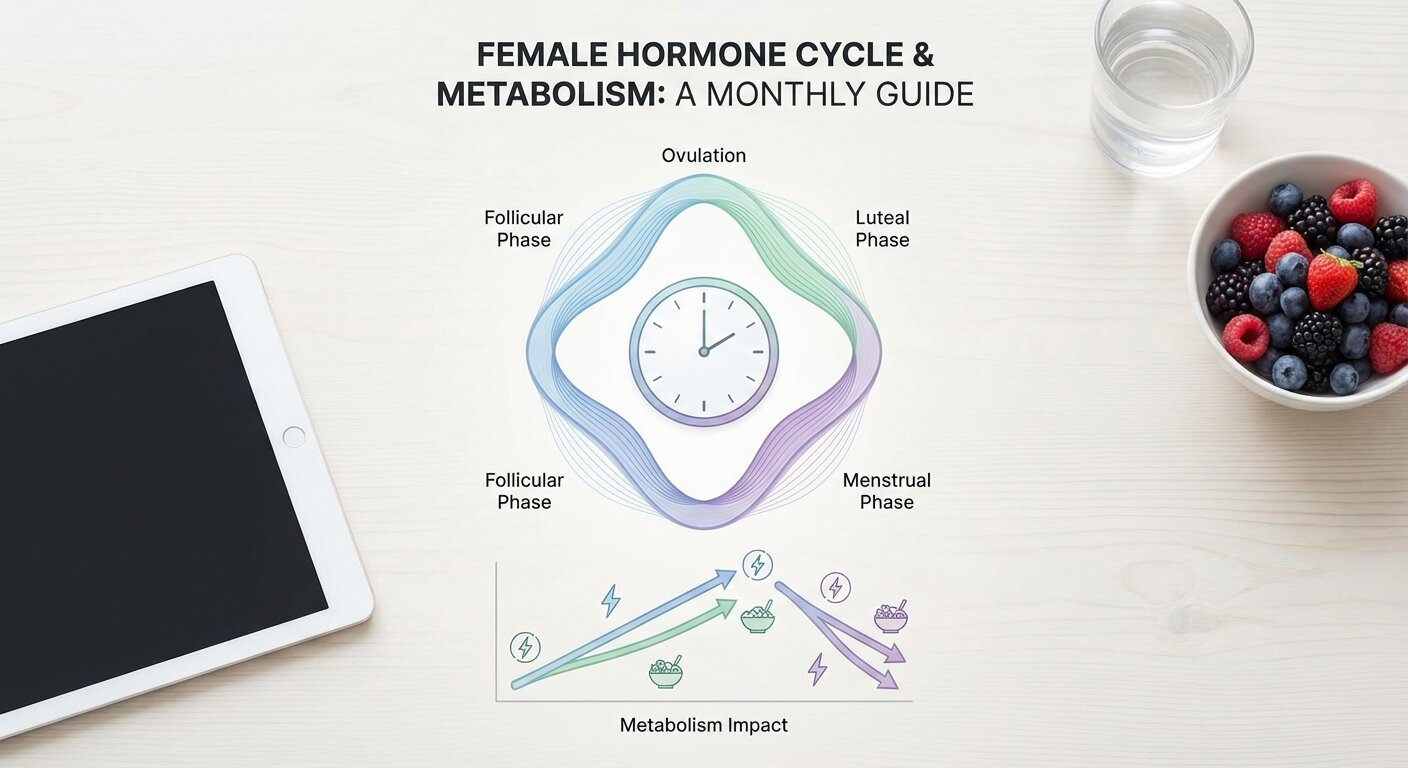 Diagram showing female hormone cycle and impact on metabolism throughout the month