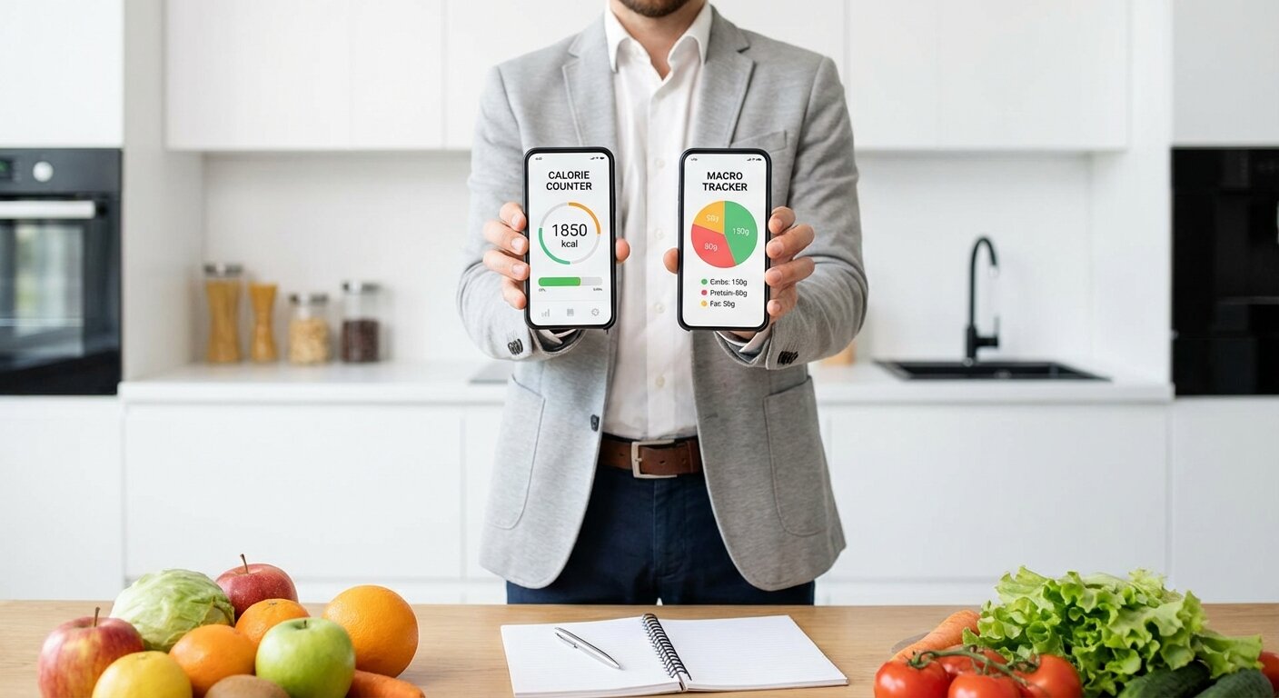 Person comparing two tracking apps showing calorie counting vs macro tracking