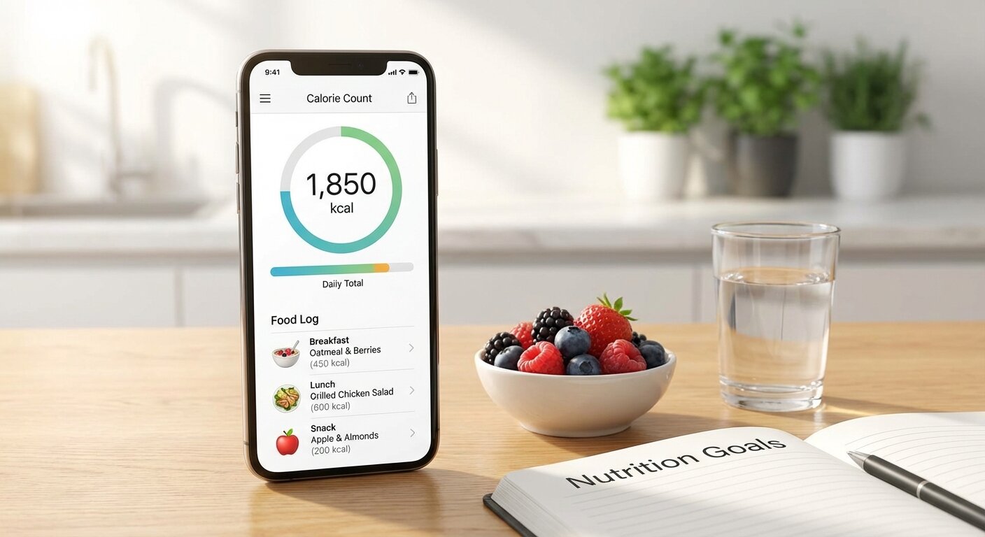 Simple calorie counting app showing daily total and food log