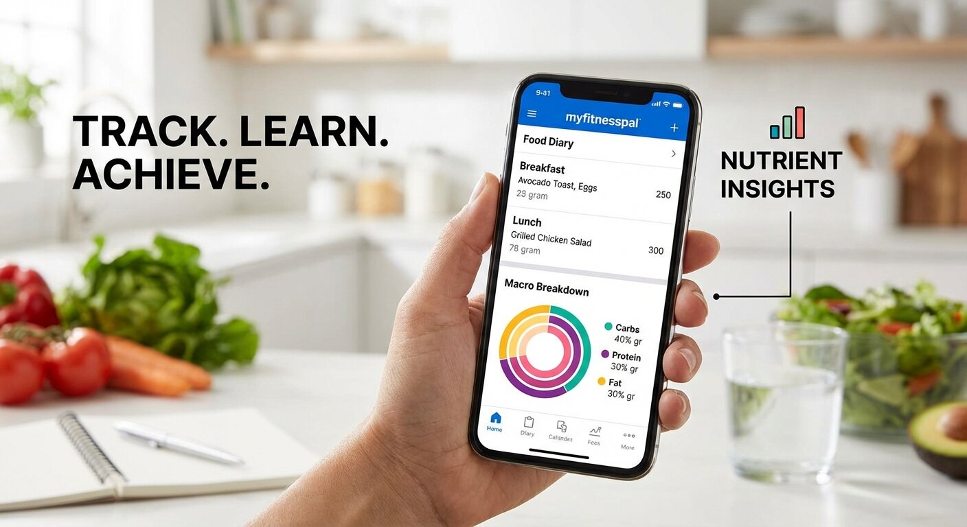 MyFitnessPal app interface showing food diary and macro breakdown