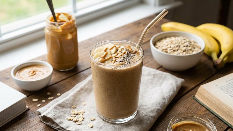 Peanut butter smoothie with bananas and oats