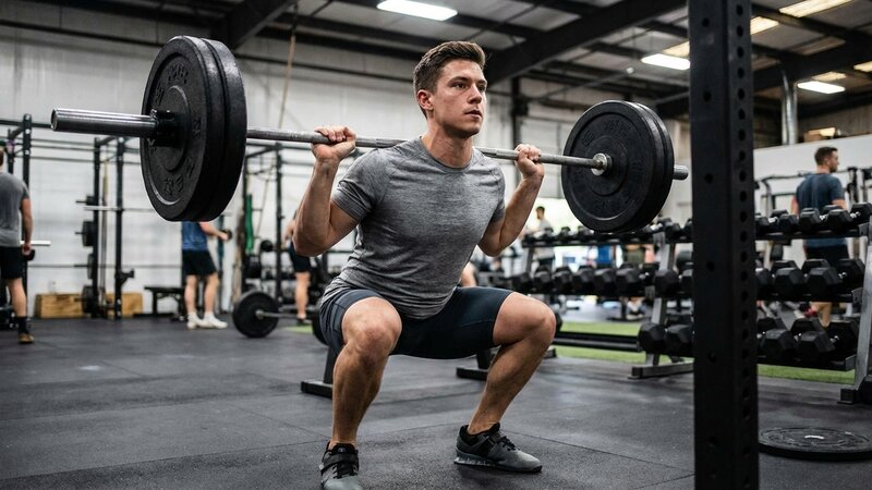 Person strength training with weights for muscle building