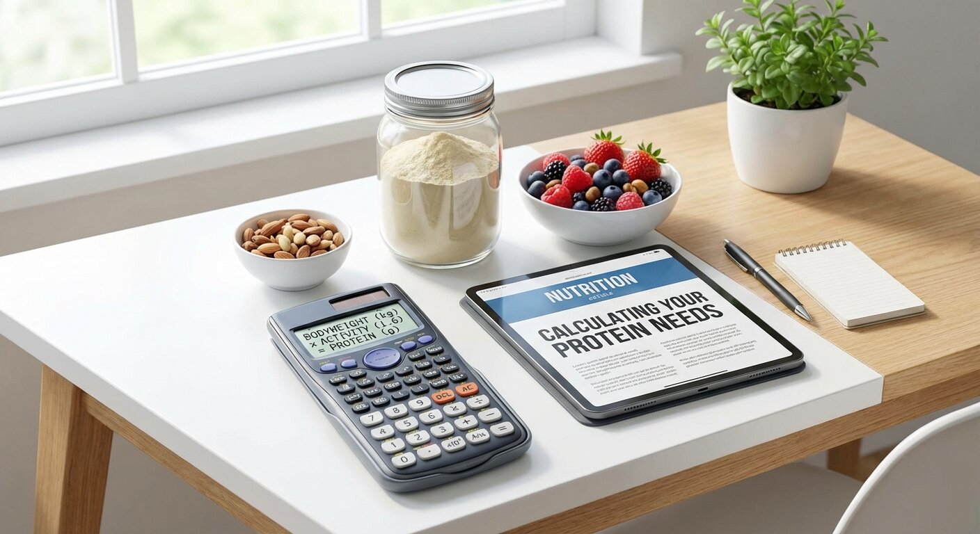 Calculator showing protein calculation with bodyweight and activity multiplier