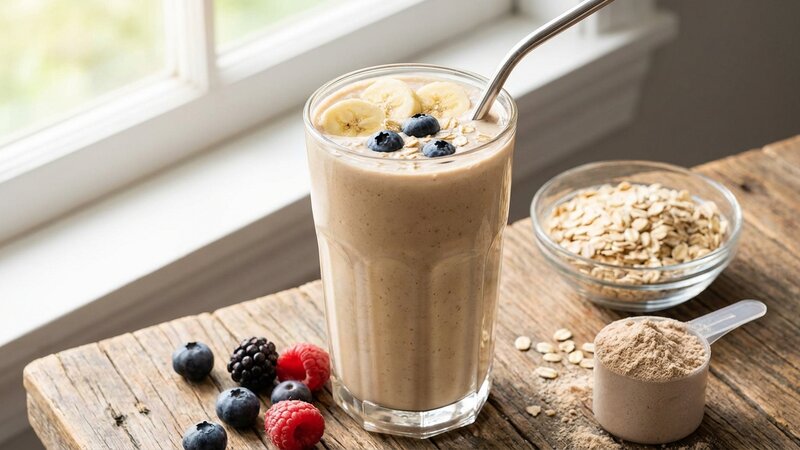 Protein shake blended with fruits and oats