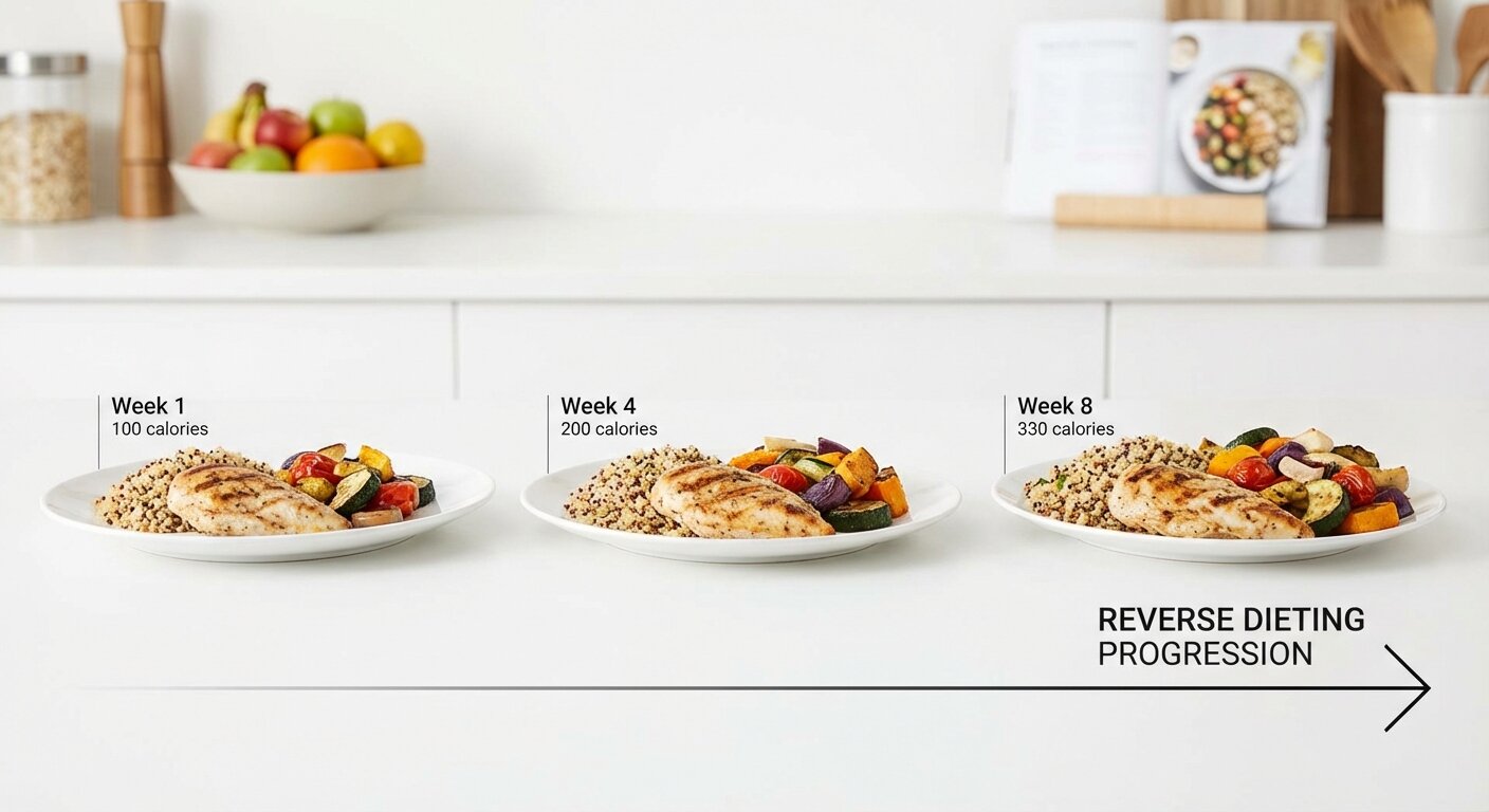 Progression of increasing meal portions - reverse dieting concept