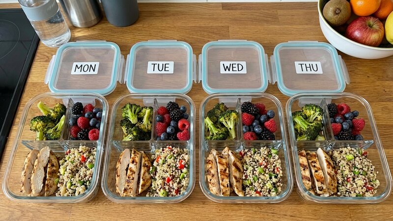 Meal prep containers with balanced portions for weight management
