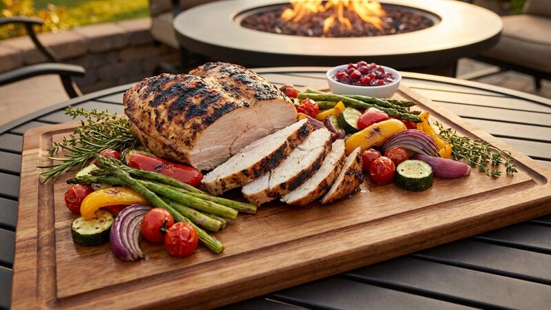 Grilled turkey breast served with vegetables