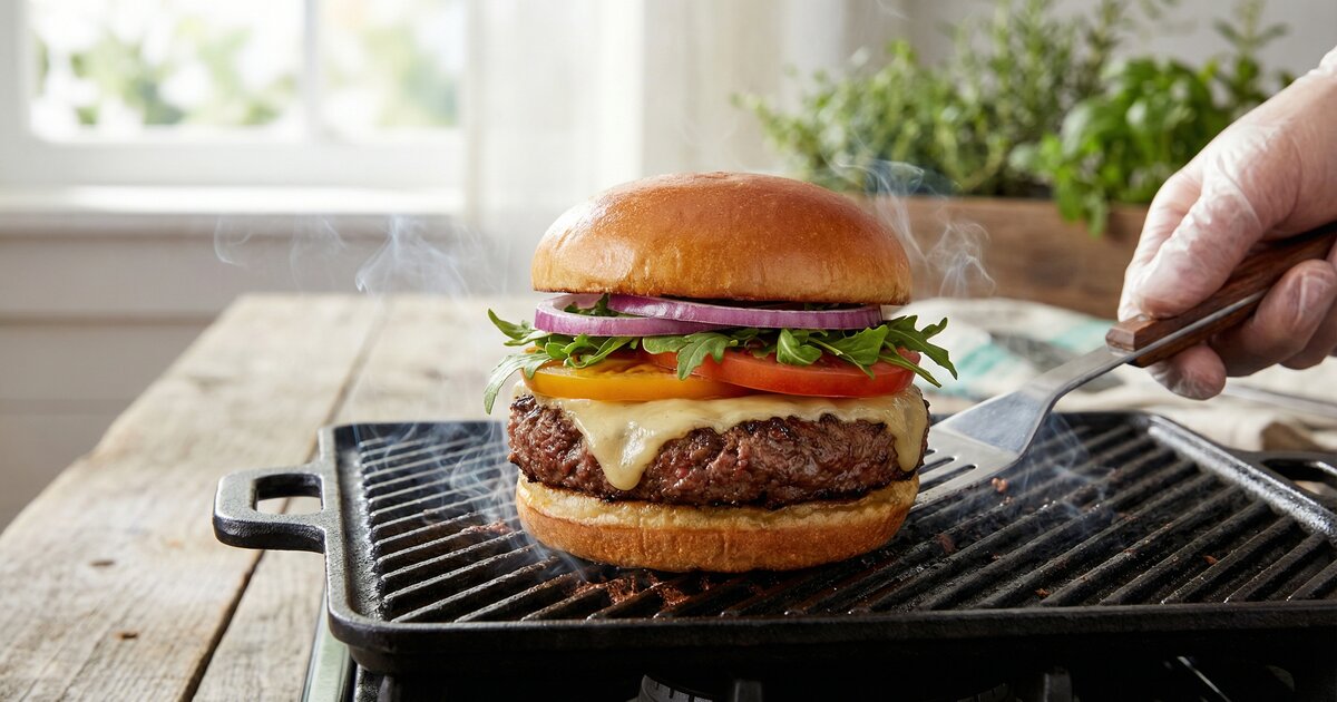 Impossible Burger plant-based patty with nutrition label showing protein and macro breakdown